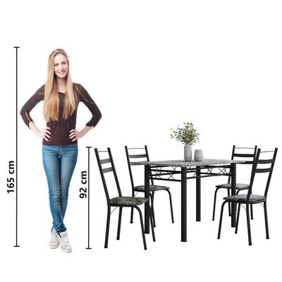 Conjunto De Mesa Sala De Jantar Com 4 Cadeiras Leia Tubular Granito 1,20m Artefamol Preto/flor