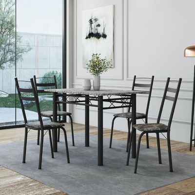 Conjunto De Mesa Sala De Jantar Com 4 Cadeiras Leia Tubular Granito 1,20m Artefamol Preto/flor