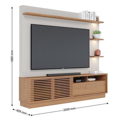 Estante Home Theater Campeche Freijó Off White Matte Para Tv De 70 - Colibri Freijó Off White Matte