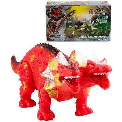 Dragão De Brinquedo 2 Cabeças Com Movimento Luzes Leds E Som Vermelho