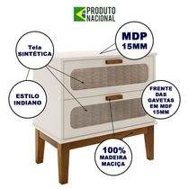 Mesa De Cabeceira Mdf Decorativa 2 Gavetas Vintage 60 Cm Santorini Off White
