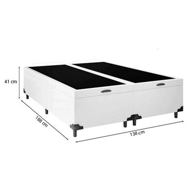 Cama Baú Casal 138 Bipartido Tecido Sintético Branco Com Colchão De Espuma Tokio D33 Bege