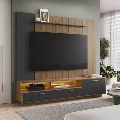Home Rack E Painel Para Tv Até 75 Polegadas Com Iluminação Led Ravenna Grafite