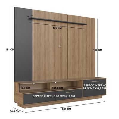 Home Rack E Painel Para Tv Até 75 Polegadas Com Iluminação Led Ravenna Grafite