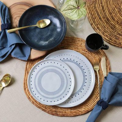 Jogo Prato Raso e Fundo Avulsos Cerâmica Stoneware Orgânico Porto Brasil Bio Astral Night Blue