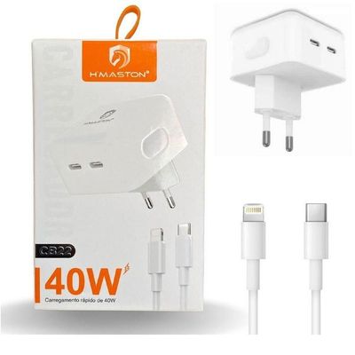 Carregador Turbo Duplo Usb-c Compativel Ipad E Iphone 12 13 14 - 40w