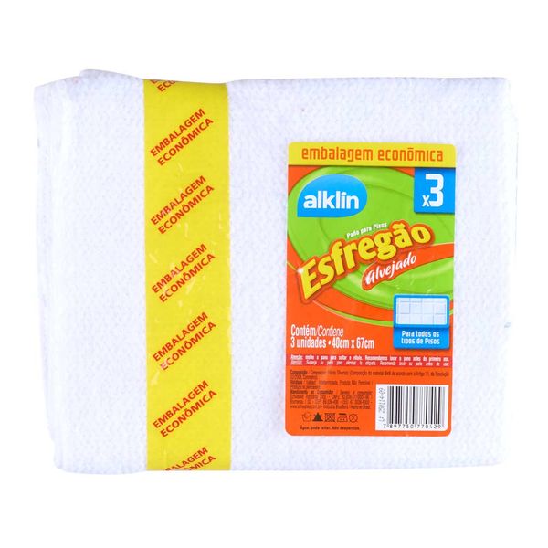 Pano Esfregão Alklin Algodão Branco 40x67cm com 3 Peças Pano Esfregão Alklin Algodão Branco 40x67cm com 3 Peças