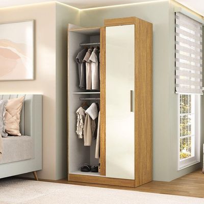 Modulo De Guarda Roupas Canto Para Quarto Madrid Maxel Madeirado/off White