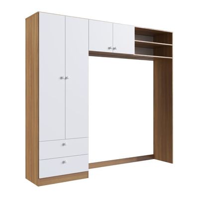 Guarda-roupa Infantil 4 Portas 2 Gavetas Nichos Quarto de Bebê Nogal com Branco