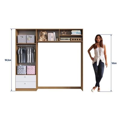 Guarda-roupa Infantil 4 Portas 2 Gavetas Nichos Quarto de Bebê Nogal com Branco