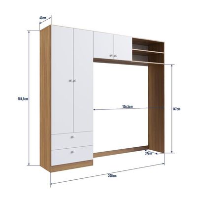 Guarda-roupa Infantil 4 Portas 2 Gavetas Nichos Quarto de Bebê Nogal com Branco
