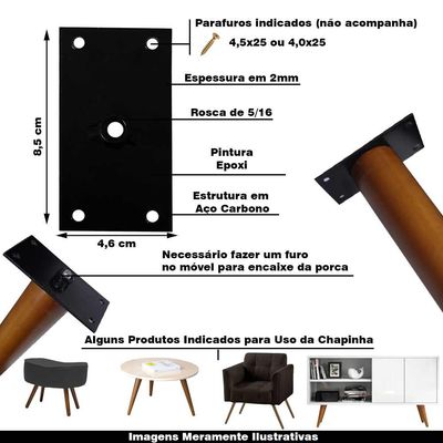 Chapinha Chapa Reta Fixação Pés Palito Rosca 5/16 Preto G59