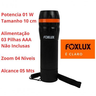 Lanterna 1 Led Foxlux Preta Mini Comzoon 4 Niveis Luz Branca