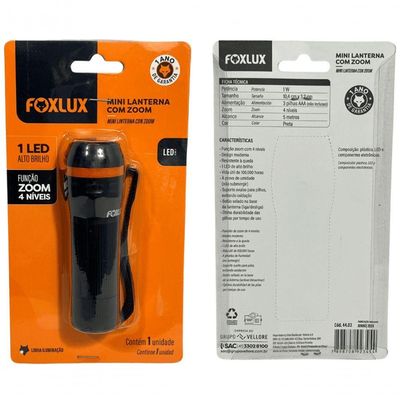 Lanterna 1 Led Foxlux Preta Mini Comzoon 4 Niveis Luz Branca