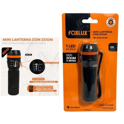 Lanterna 1 Led Foxlux Preta Mini Comzoon 4 Niveis Luz Branca