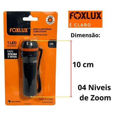 Lanterna 1 Led Foxlux Preta Mini Comzoon 4 Niveis Luz Branca