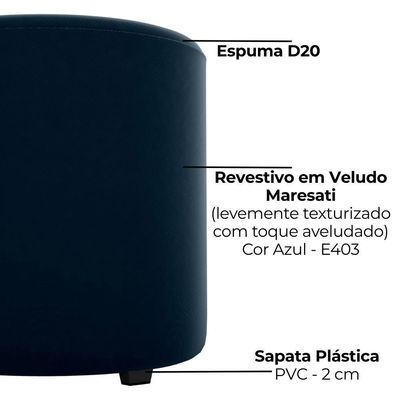 Puff Redondo Copenhage Veludo Maserati Milani Store Azul