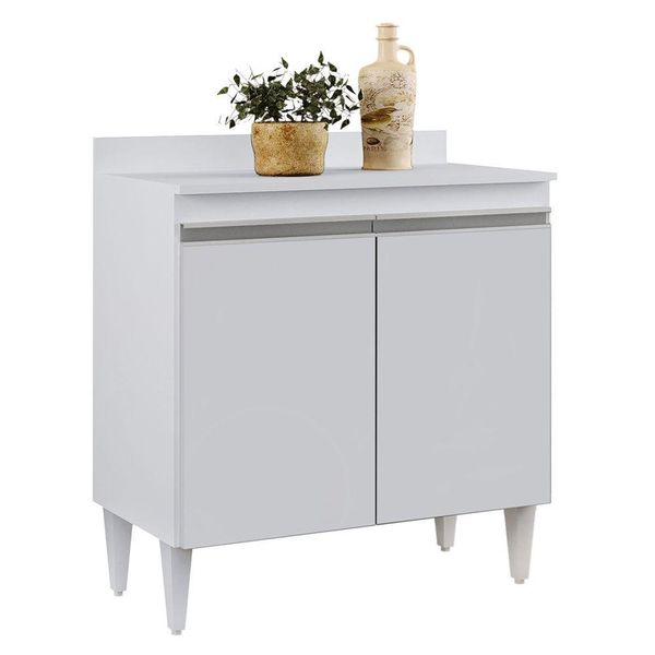 Balcão De Cozinha Com Tampo 02S Sara 80Cm Branco Balcão De Cozinha Com Tampo 02S Sara 80Cm Branco