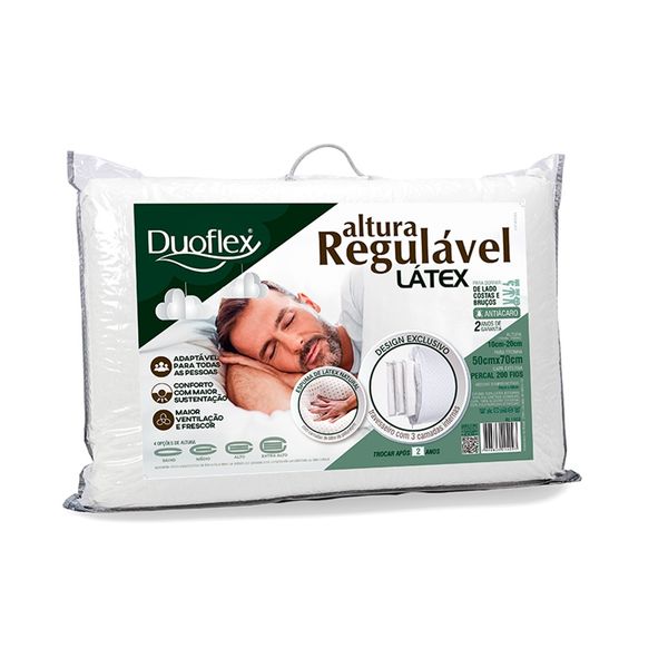 Kit 2 Travesseiros Altura Regulável Látex 50cmx70cm Duoflex