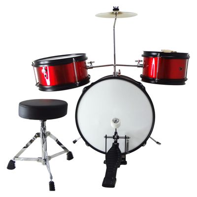 Bateria Infantil Acústica 2T Vermelha com Banco e Pedal New York