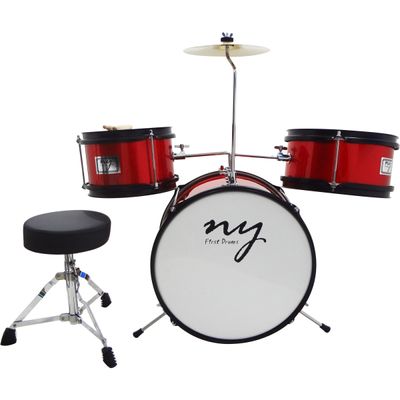 Bateria Infantil Acústica 2T Vermelha com Banco e Pedal New York