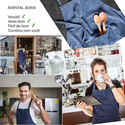 Avental Jeans Cozinha Bar Jardinagem Unissex 5un