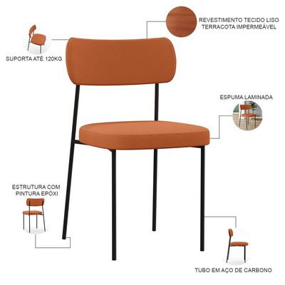 Cadeira Decorativa Estofada Para Sala De Jantar Melina L02 Tecido Terracota - Lyam Decor