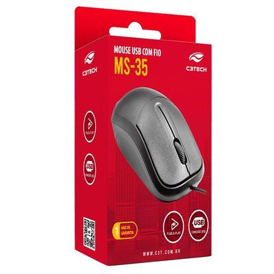 Mouse Usb C3tech, Ms-35bk, 1000dpi, Cabo 1.10mt - Preto