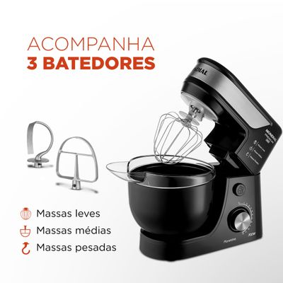 Batedeira Planetária Mondial Preto e Inox 700W BP-01P-B 110