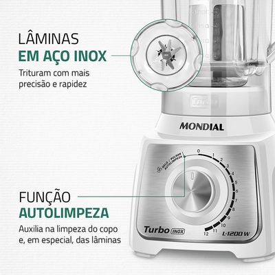 Liquidificador Turbo Mondial Branco e Inox 1200W L-1200 WI 127V
