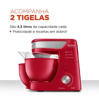 Batedeira Planetária Mondial Vermelho e Inox 700W BP-01P-R 127V