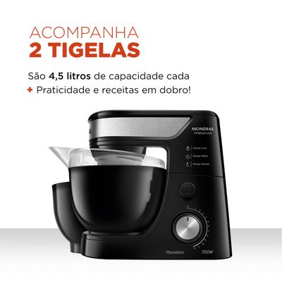 Batedeira Planetária Mondial Preto e Inox 700W BP-01P-B 110