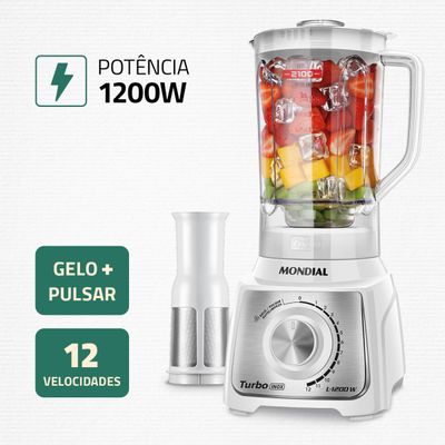 Liquidificador Turbo Mondial Branco e Inox 1200W L-1200 WI 220V