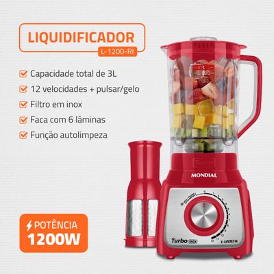 Conjunto Especial Mondial Vermelho e Inox BP-01P-R 700W  e  L-1200 RI 1200W KT-111 220