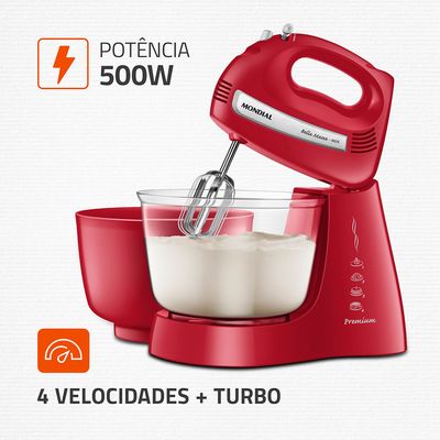 Batedeira Bella Massa Mondial Vermelho e Inox 500W B-29 NP 110