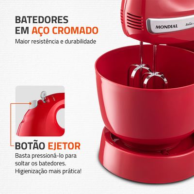 Batedeira Bella Massa Mondial Vermelho e Inox 500W B-29 NP 110