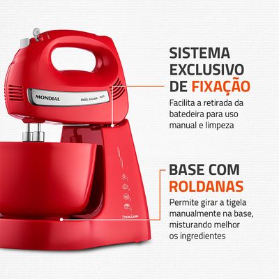 Batedeira Bella Massa Mondial Vermelho e Inox 500W B-29 NP 110