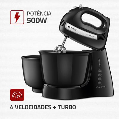 Batedeira Premium Mondial Preto e Inox 500W B-04 NP 110
