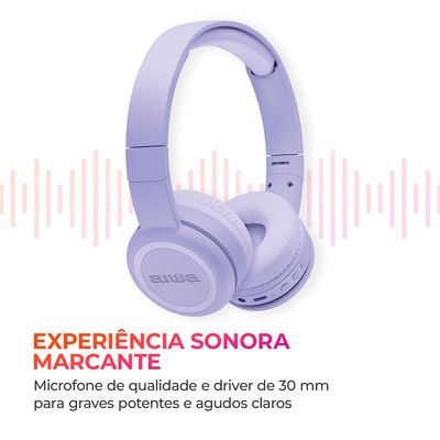 Fone de Ouvido Headphone AIWA HP-03-P Bluetooth Drive 30mm BIV