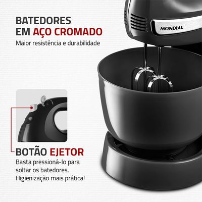 Batedeira Premium Mondial Preto e Inox 500W B-04 NP 110