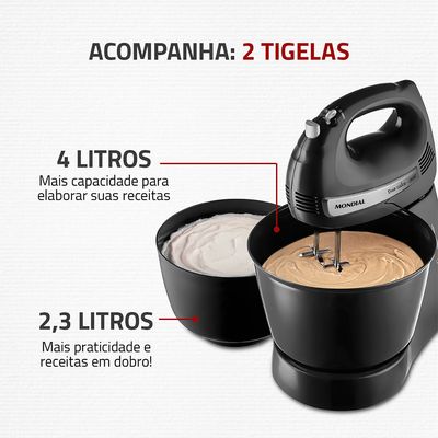 Batedeira Premium Mondial Preto e Inox 500W B-04 NP 220