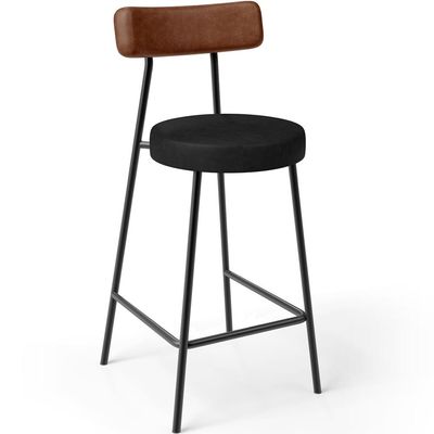 Kit 05 Banquetas Baixa Cozinha Sala Jantar Bancada Milão L02 Couríssimo Marrom Preto - Lyam Decor