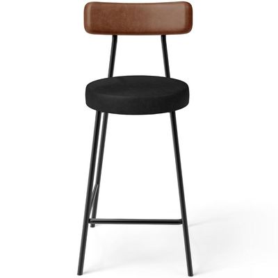 Kit 05 Banquetas Baixa Cozinha Sala Jantar Bancada Milão L02 Couríssimo Marrom Preto - Lyam Decor