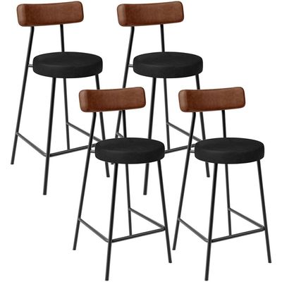 Kit 04 Banquetas Baixa Cozinha Sala Jantar Bancada Milão L02 Couríssimo Marrom Preto - Lyam Decor