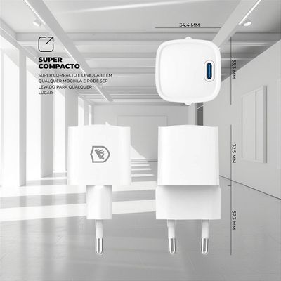 Carregador Turbo Gan Ultra Slim Tipo C 20w - Exclusivo Online - Branco - Gshield