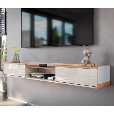 Rack Suspenso Atlas Sala De Estar-quarto - Lukaliam Móveis - Off White Perolizado-jequitiba