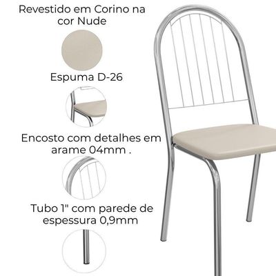 Kit 2 Cadeiras Cromada Sala Jantar 2C077CR Corino Kappesberg Nude