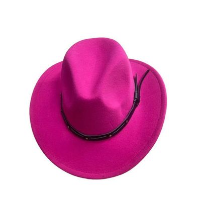 Chapéu Country Western Cowboy Hat Unisex Aba Pequeno Fita Em Couro, Lady Jazz Caps, Cavalheiro Retro, Inverno Cor:rosapi