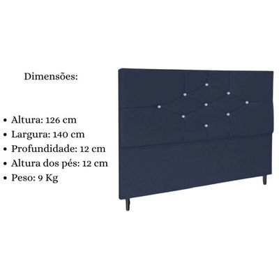 Cabeceira Cama 140 Cm Virgínia Suede Azul Marinho E-frame