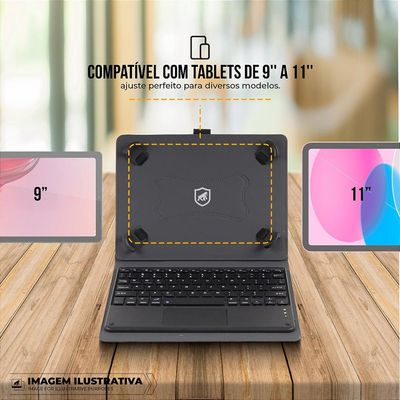 Capa Tablet de 9 a 11 com Teclado e suporte, Touchpad.